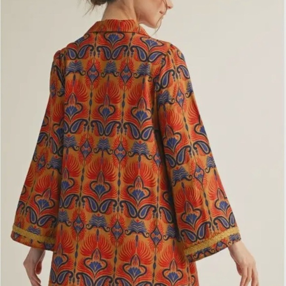 Colorful long sleeves boho print shift mini dress with side pockets - Picture 3 of 4